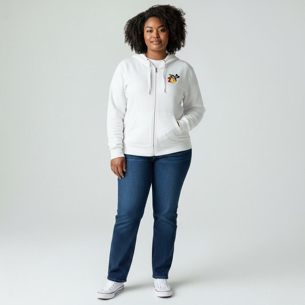 Disney Full Zip Graphic Hoodie-2020 Mickey and Friends White Size L Cozy